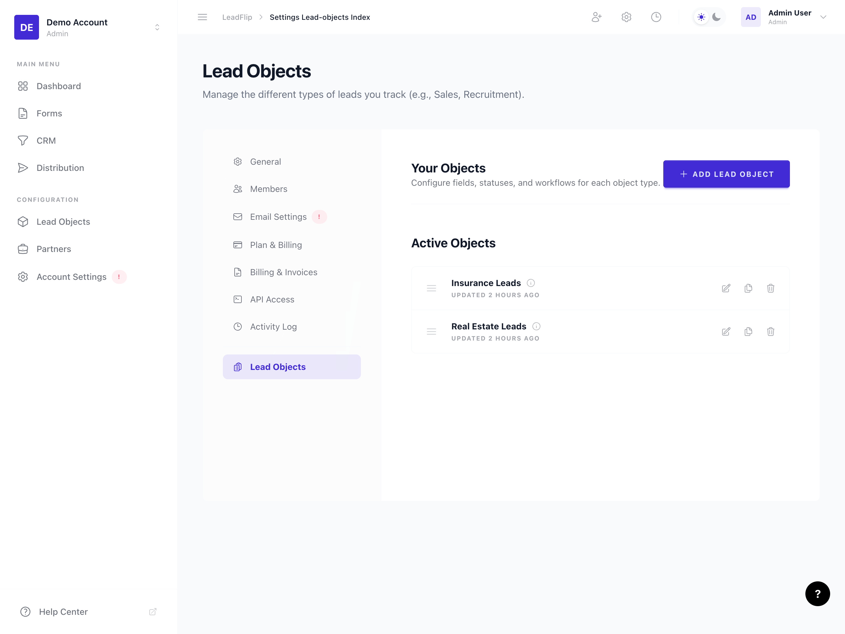Entities list
