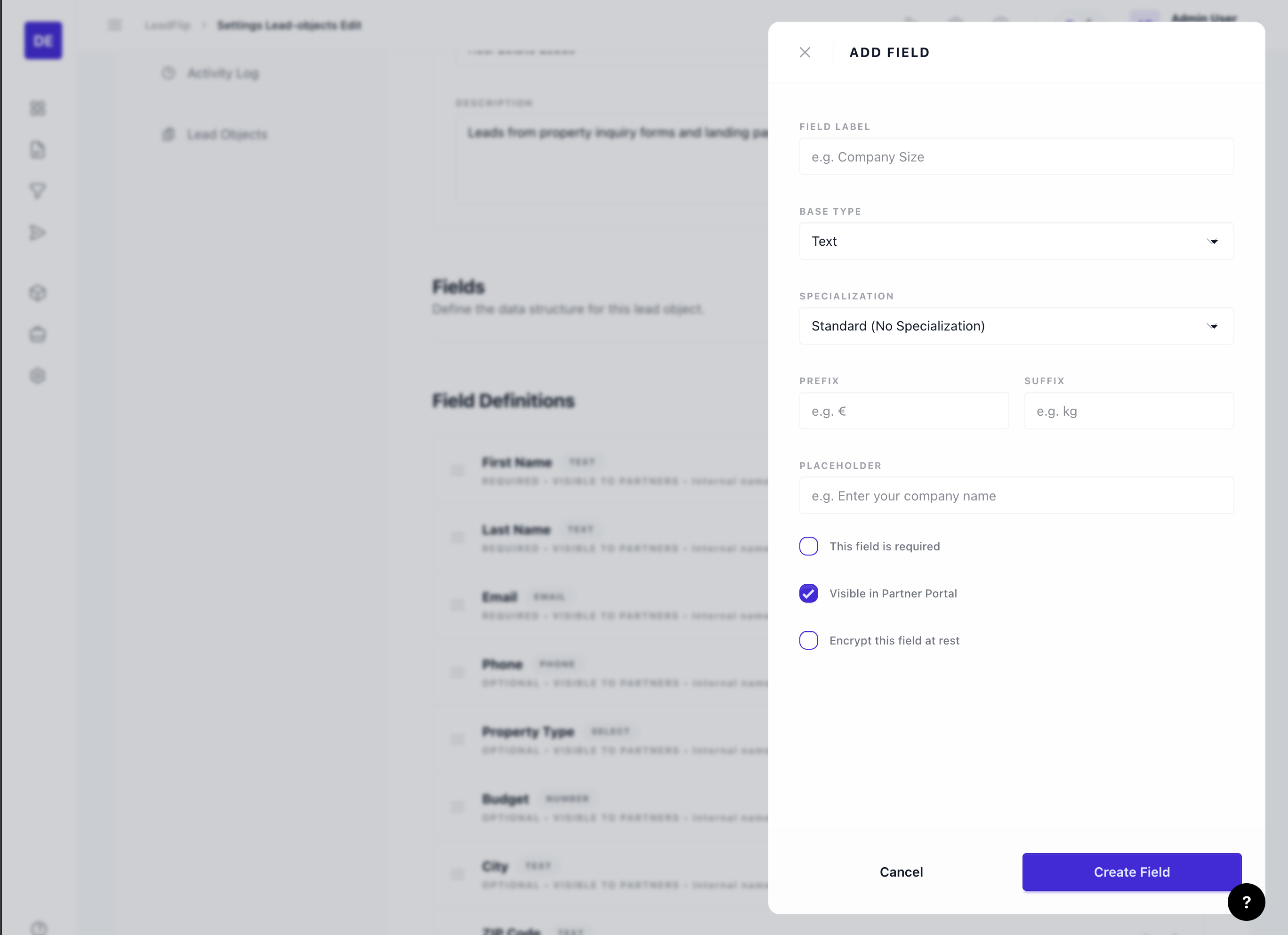 Add field form